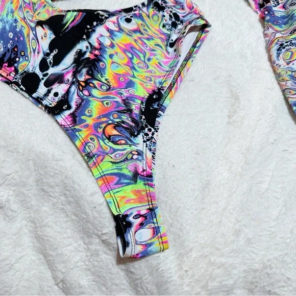 NWOT iHeartRaves Liquid Tripp One Shoulder Cutout Bodysuit Size Medium - Picture 8 of 10